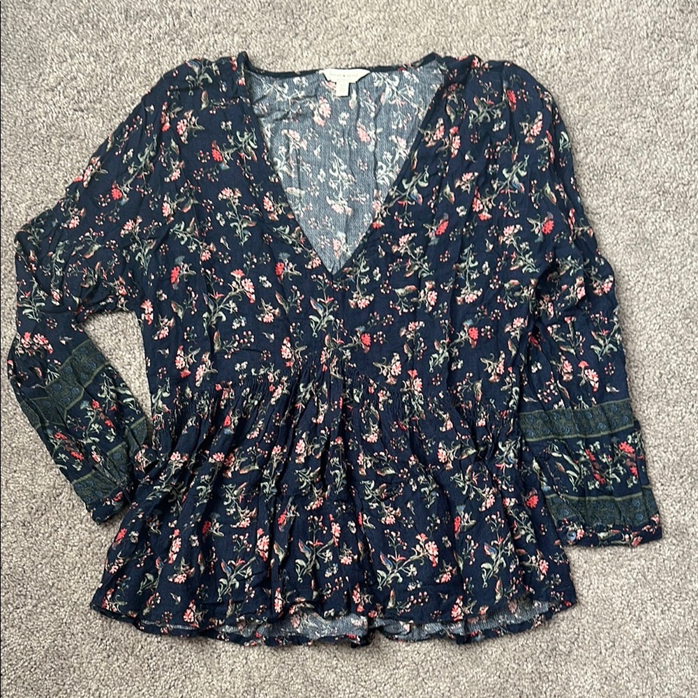 Lucky Brand Floral Navy Blouse